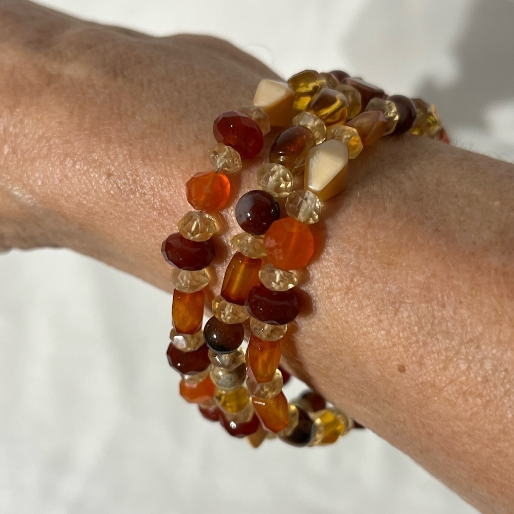 Carnelian Citrine Sterling Silver Multi-Strand Beaded Bracelet Artisan Made